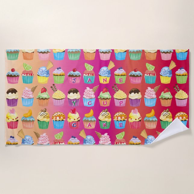 Create Your Own Cupcake Monogram Delicious Treats Beach Towel (Front)