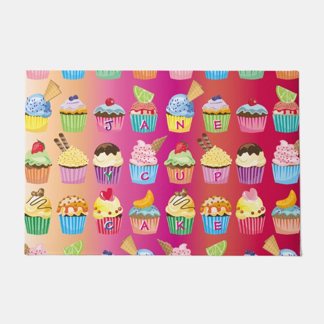 Create Your Own Cupcake Monogram Delicious Treats Doormat (Front)