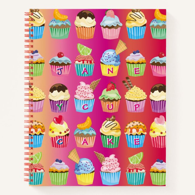 Create Your Own Cupcake Monogram Delicious Treats Notebook (Front)