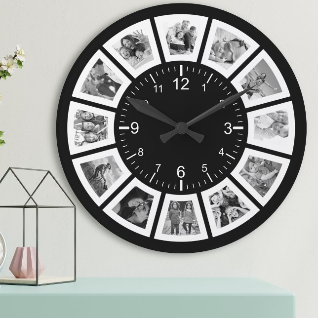 Create Your Own Custom 12 Photo Collage Family Large Clock (Creator Uploaded)