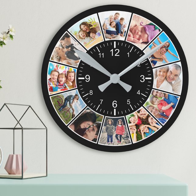 Create Your Own Custom 12 Photo Collage Family Round Clock (Creator Uploaded)