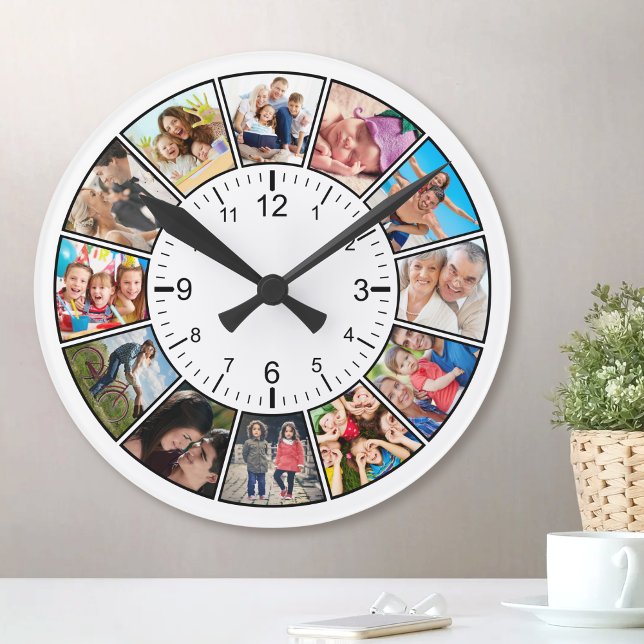 Create Your Own Custom 12 Photo Collage Family Round Clock (Creator Uploaded)