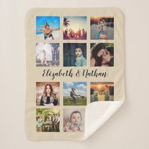 Create Your Own Custom 12 Photo Collage Family Sherpa Blanket
