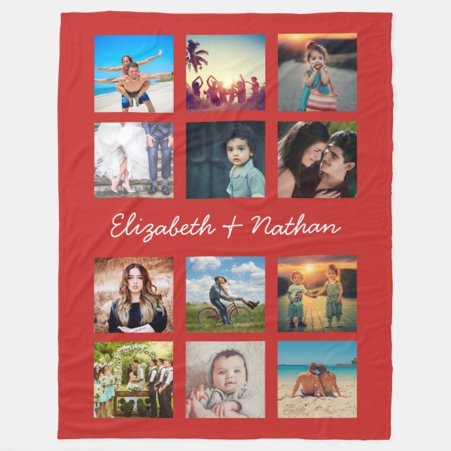 Create Your Own Custom 12 Photo Collage Memories Fleece Blanket (Front)
