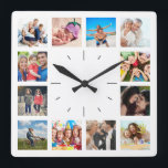 Create Your Own Custom 12 Photo Collage Memories Square Wall Clock<br><div class="desc">Create your own personalized 12 photo photo collage wall clock with your custom images. Add your favorite photos, designs or artworks to create something really unique. To edit this design template, click 'Change' and upload your own image as shown above. Click 'Customize' button to add more text or images, customize...</div>