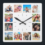 Create Your Own Custom 12 Photo Collage Memories Square Wall Clock<br><div class="desc">Create your own personalised 12 photo photo collage wall clock with your custom images. Add your favourite photos, designs or artworks to create something really unique. To edit this design template, click 'Change' and upload your own image as shown above. Click 'Customise' button to add more text or images, customise...</div>