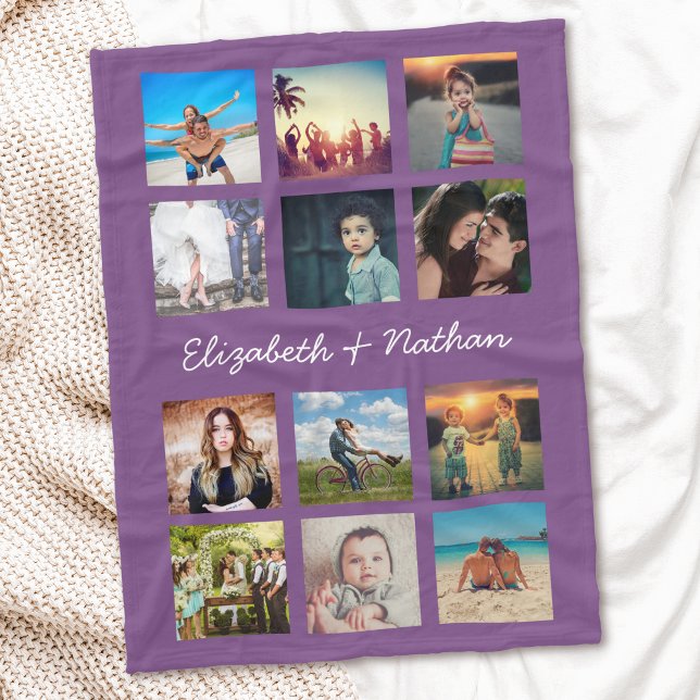 Create Your Own Custom 12 Photo Collage Purple Fleece Blanket (Creator Uploaded)