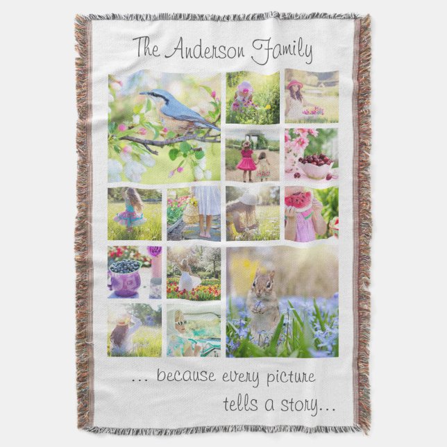 Create Your Own Custom 14 Family Photo Collage Throw Blanket (Front Vertical)