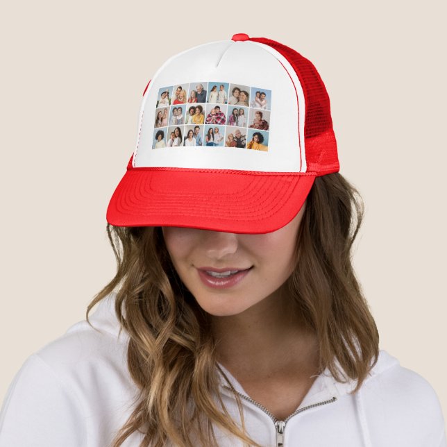 Create Your Own Custom 18 Photo Collage Trucker Hat (In Situ)