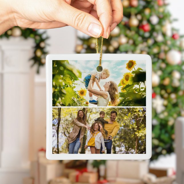 Create Your Own Custom 2 Photo Christmas Ceramic Ornament (Creator Uploaded)