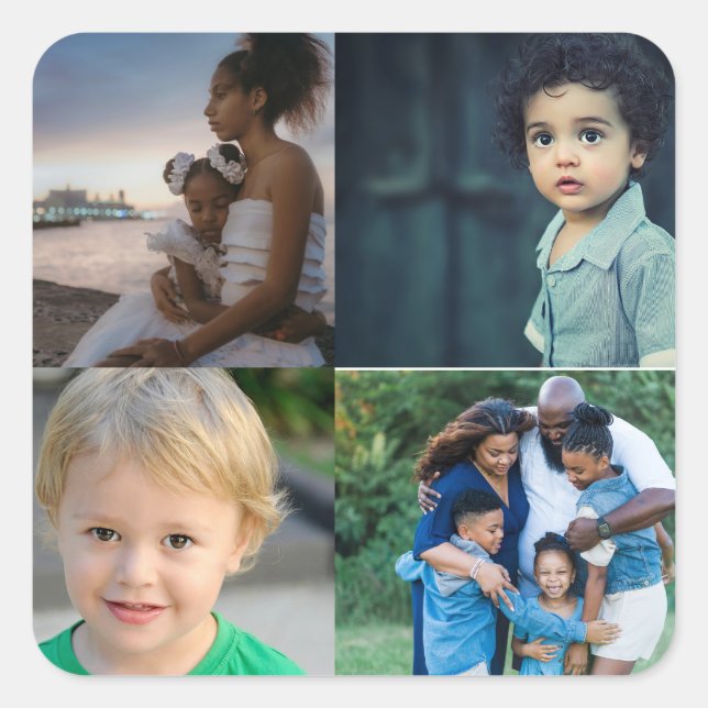 Create Your Own Custom 4 Photo Collage Square Sticker (Front)