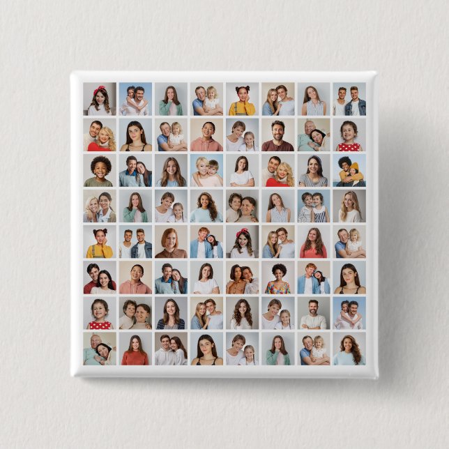 Create Your Own Custom 64 Photo Collage 15 Cm Square Badge (Front)