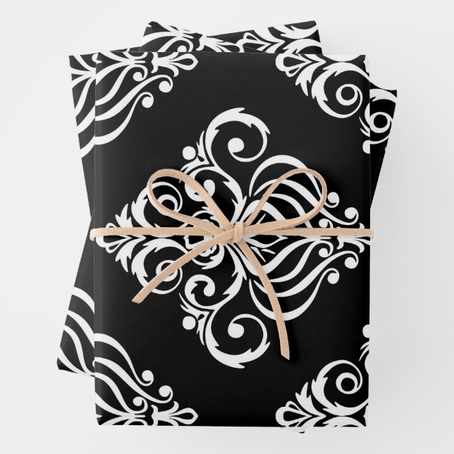 Create Your Own Custom B&W Damask Wrapping Paper Sheet (In situ)