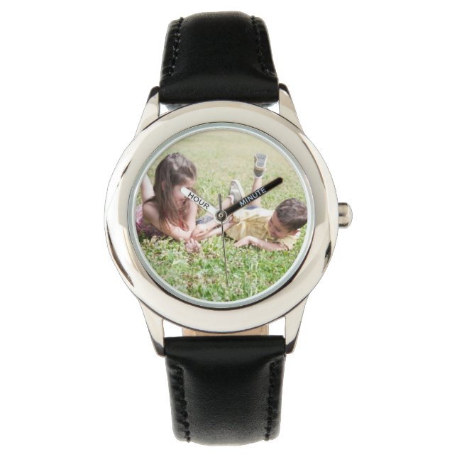 Create Your Own Custom Black Leather Strap Watch (Front)