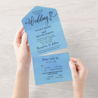 Create Your Own Custom Blue Watercolor All In One Invitation
