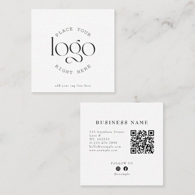 Create Your Own Custom Business Logo Modern White Square Business Card (Front/Back)