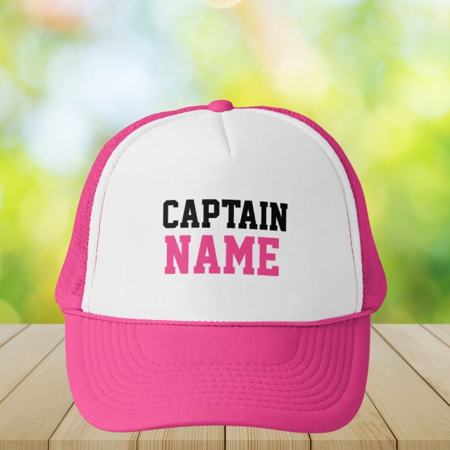 Create Your Own Custom Captain Name Pink Trucker Hat (Captain trucker hat)