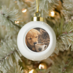 Create your own custom cat and dog ceramic ball christmas ornament