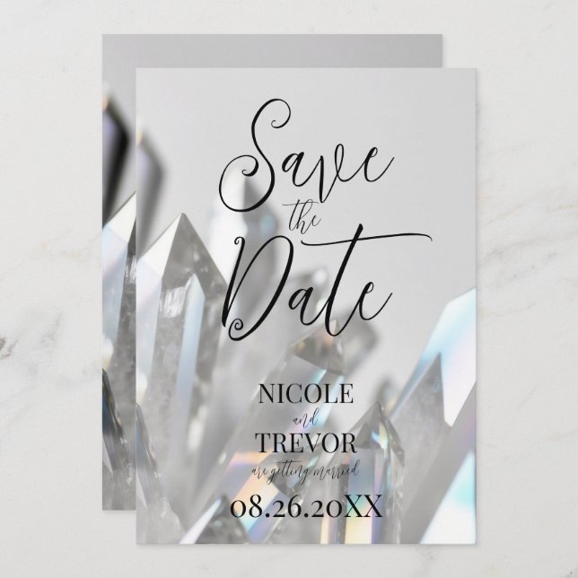 Create Your Own Custom Clear Crystals Grey Save The Date (Front/Back)