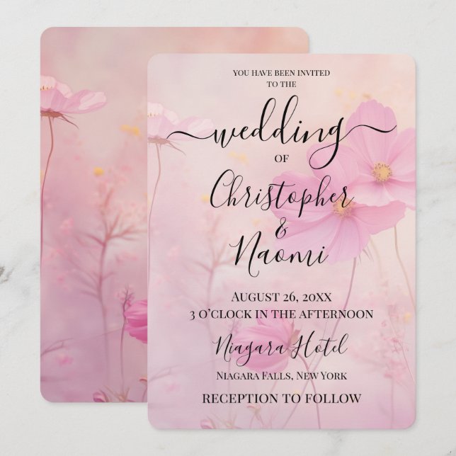 Create Your Own Custom Delicate Pink Wildflowers Invitation (Front/Back)