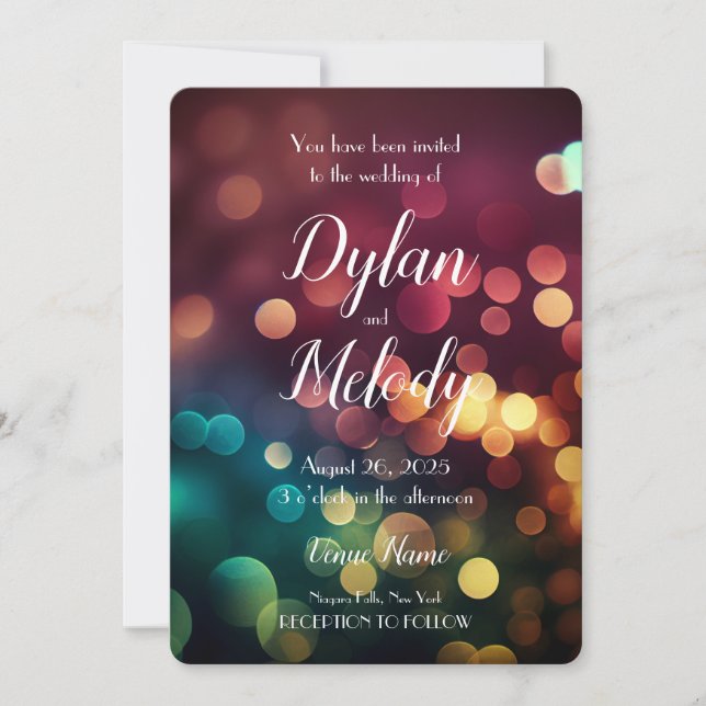 Create Your Own Custom Fall Rainbow Bokeh Wedding Invitation (Front)