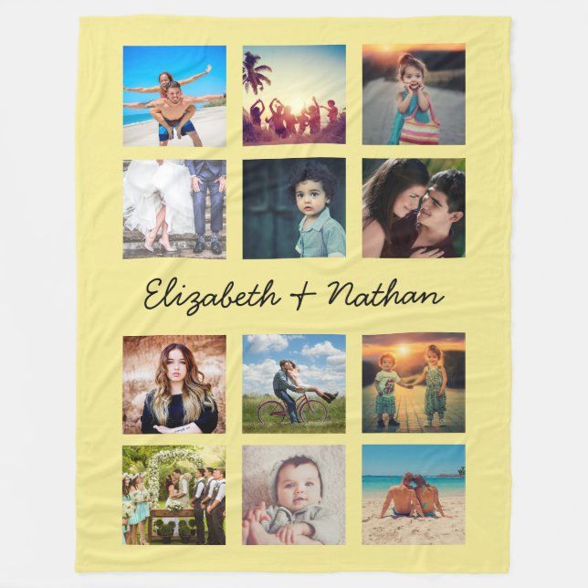 Create Your Own Custom Fun 12 Family Photo Collage Fleece Blanket (Front)