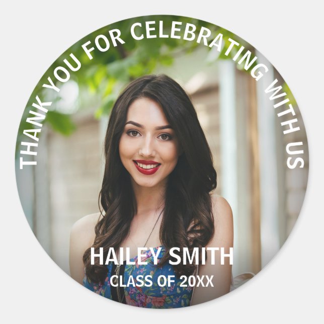 Create your own Custom Graduation Photo Thank you Classic Round Sticker (Front)