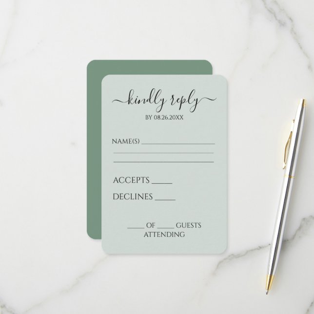 Create Your Own Custom Green Wedding RSVP Card (Front/Back In Situ)