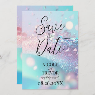 Create Your Own Custom Iridescent Pink & Cyan Save The Date