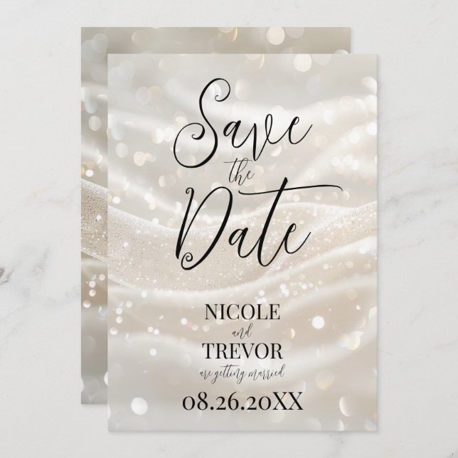 Create Your Own Custom Ivory White Waves Save The Date (Front/Back)