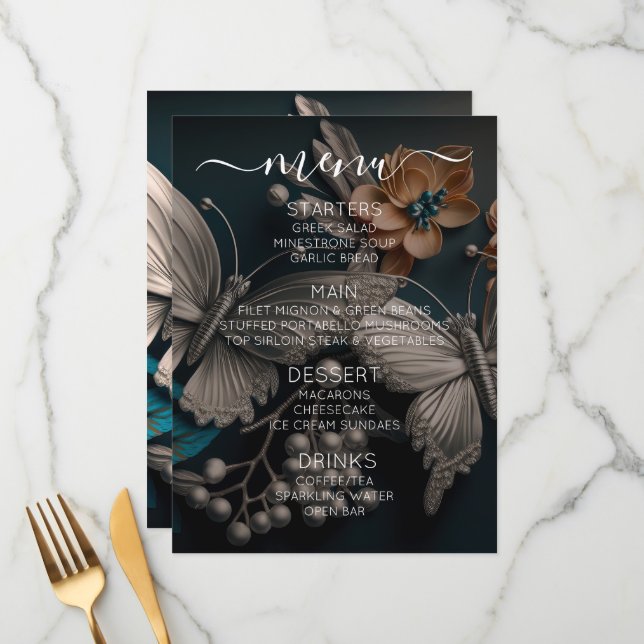 Create Your Own Custom Luxury Vintage Butterfly Menu (Front/Back In Situ)