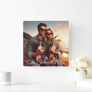 Create Your Own Custom Memorable Family Photo  Square Wall Clock