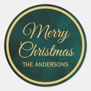 Create your own Custom Merry Christmas family name Classic Round Sticker