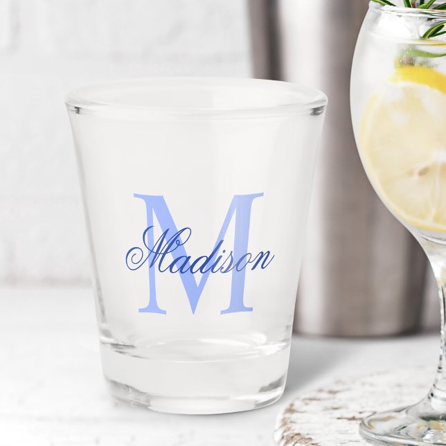 Create Your Own Custom Monogram And Name Blue Shot Glass (Creator Uploaded)