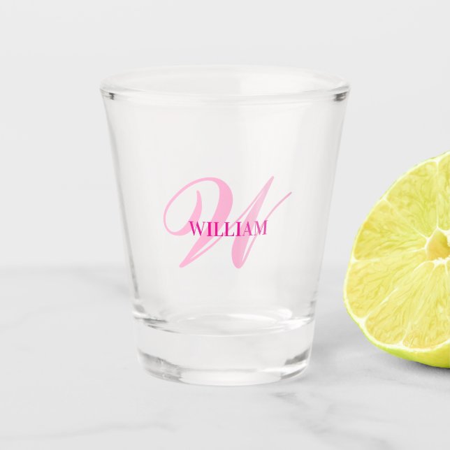 Create Your Own Custom Monogram And Name Pink  Shot Glass (Front)