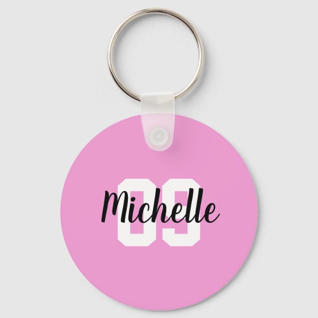 Create Your Own Custom Name Number Pink Soccer  Key Ring (Front)