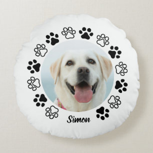 Create Your Own Custom Name Pet Photo Paw Print Round Cushion