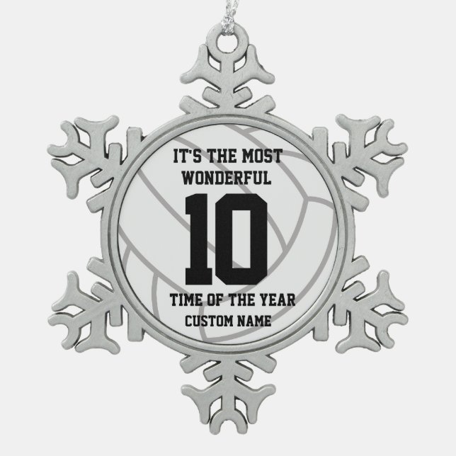 Create Your Own Custom Name Volleyball Snowflake Pewter Christmas Ornament (Front)