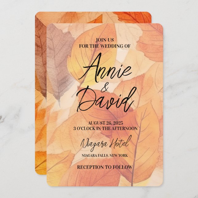 Create Your Own Custom Orange Fall Leaves Wedding Invitation (Front/Back)