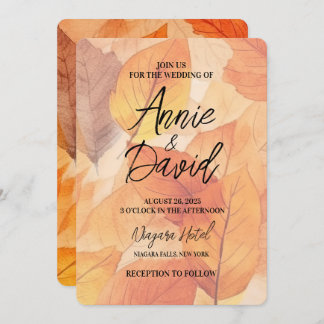 Create Your Own Custom Orange Fall Leaves Wedding Invitation