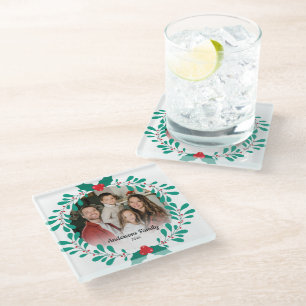Create Your Own Custom Photo Family Name Leaf Reef Glass Coaster
