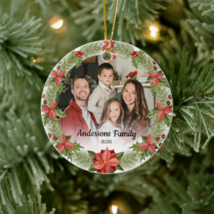 Create Your Own Custom Photo Family Name Year Ceramic Tree Decoration