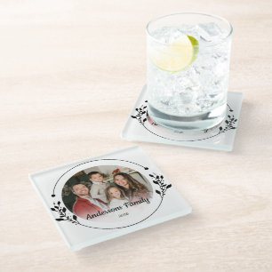 Create Your Own Custom Photo Family Name Year Glass Coaster
