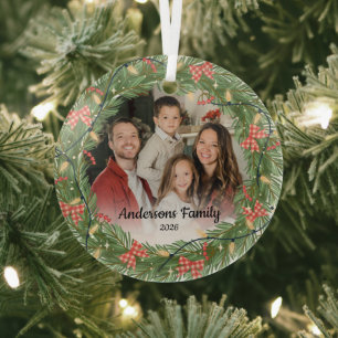 Create Your Own Custom Photo Family Name Year Glass Tree Decoration
