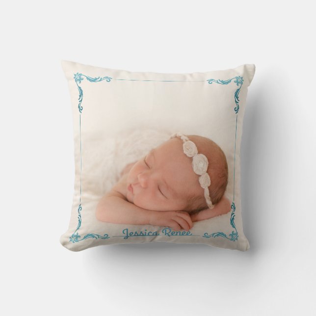 Create Your Own Custom Photo Name Turquoise Frame Cushion (Front)