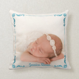 Create Your Own Custom Photo Name Turquoise Frame Cushion