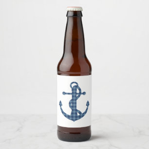 Create your own custom Plaid tartan blue anchor Beer Bottle Label