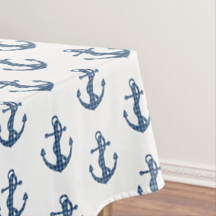 Create your own custom   Plaid tartan blue anchor Tablecloth