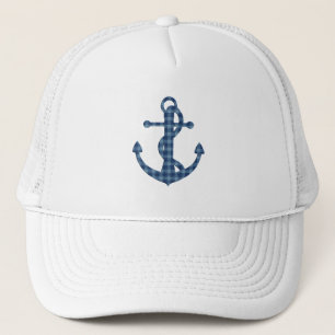 Create your own custom   Plaid tartan blue anchor Trucker Hat