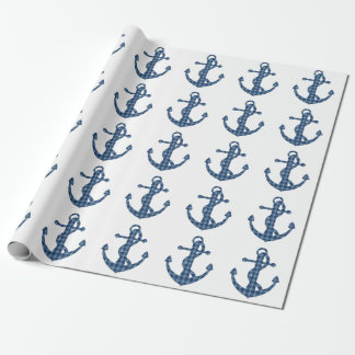 Create your own custom | Plaid tartan blue anchor Wrapping Paper